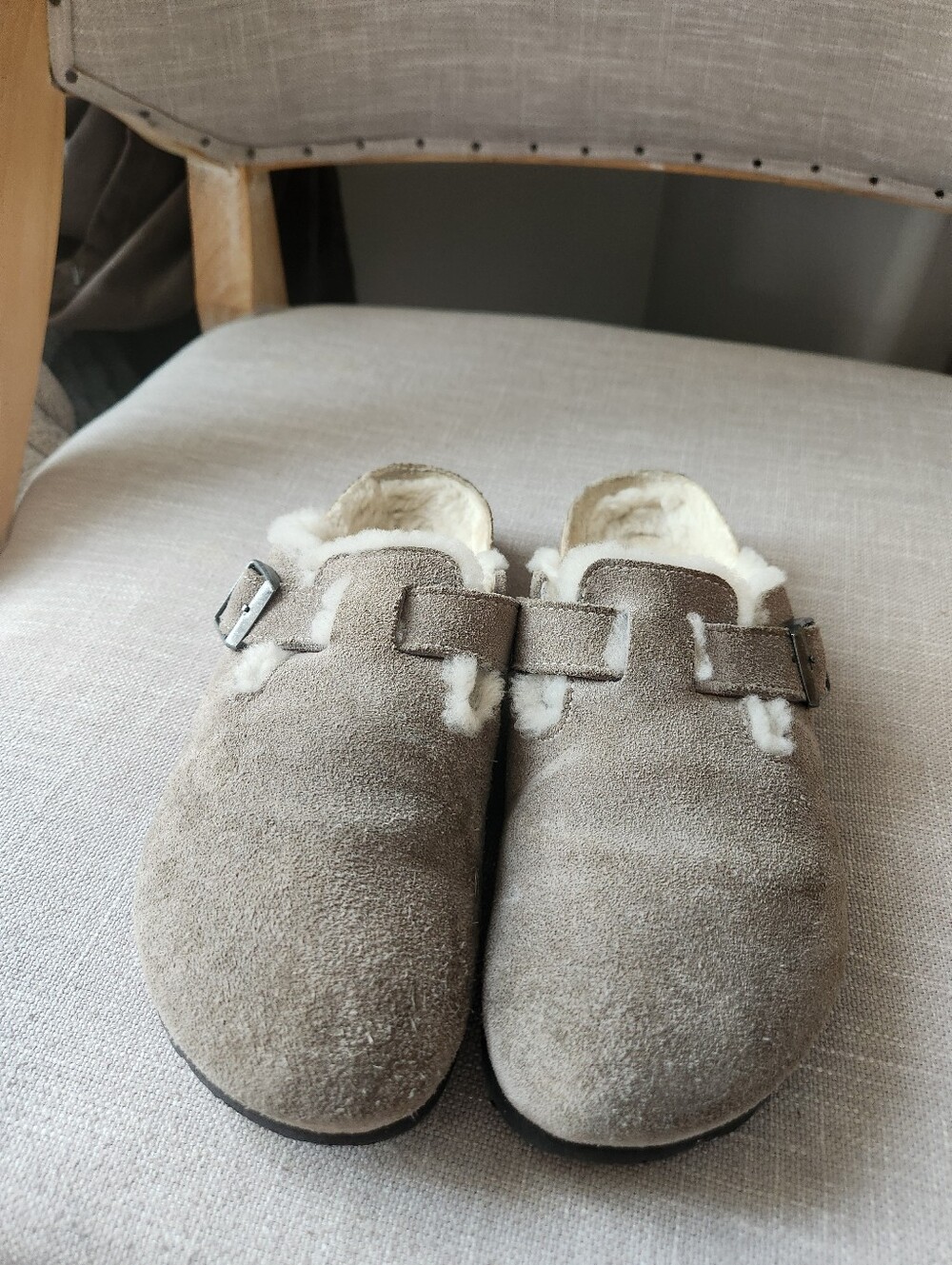 Birkenstock Boston Mule Taupe Suede Shearling Lined Clogs 38 - Picture 9 of 9